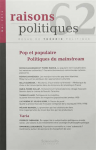 Raisons politiques, n°62 - 2016/2 - Pop et populaire : politiques du mainstream