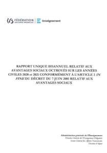 Rapport unique bisannuel relatif aux avantages sociaux octroyés sur les années civiles 2020 et 2021 conformément à l'article 2 in fine du décret du 7 juin 2001 relatif aux avantages sociaux